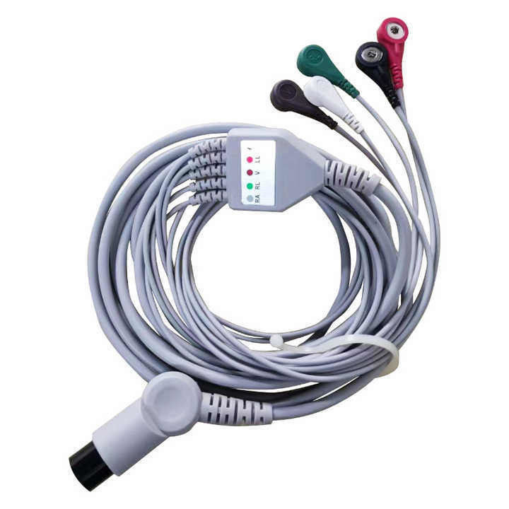 TPU-isolatiemateriaal 3/5 Lood-ECG-kabel voor regenboogpatiëntmonitordraad voor in vitro-diagnostische apparatuur