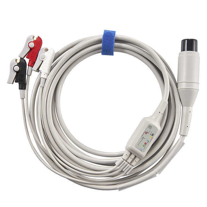 TPU-isolatiemateriaal 3/5 Lood-ECG-kabel voor regenboogpatiëntmonitordraad voor in vitro-diagnostische apparatuur