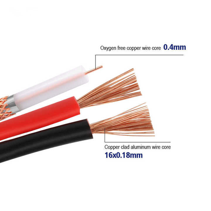 Bare Copper 750hm Coaxial Cable 100 meter Rg174 Cable met stroom 300V PVC Jacket